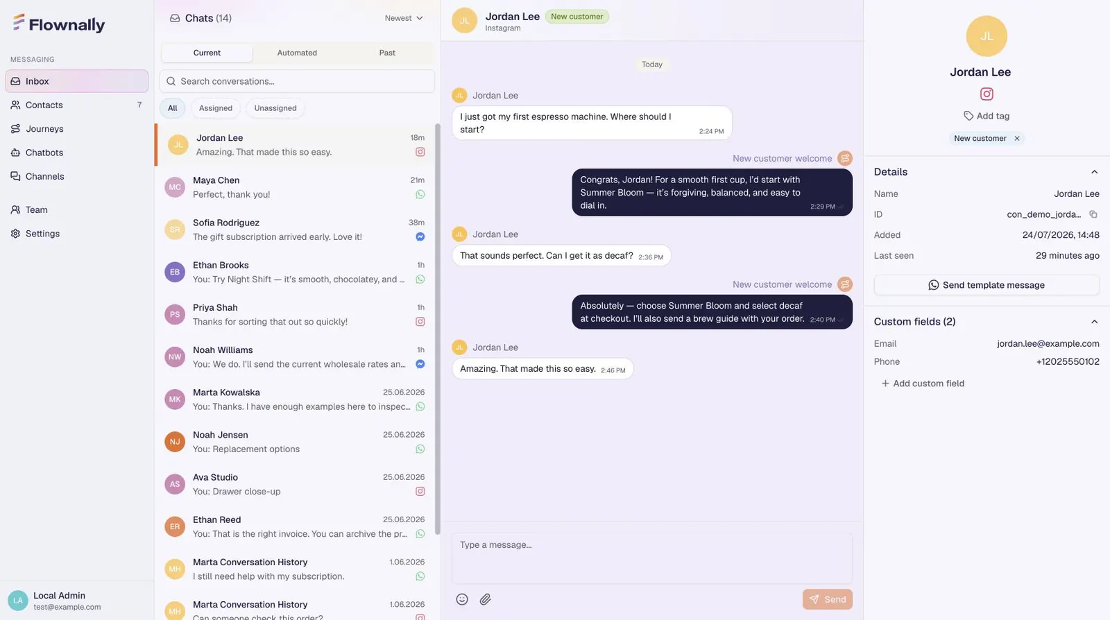 Personalized message flow with warm, brand-consistent tone
